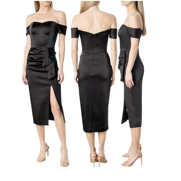 Dress the Population Alani Off the Shoulder Sheath Dress Size L Black